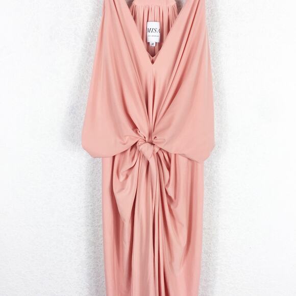 MISA Los Angeles Domino Draped Mini Dress Medium Coral Pink Jersey Cocktail - Picture 9 of 15